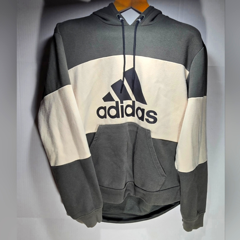 Adidas Men's Large Green and Beige Hoodie